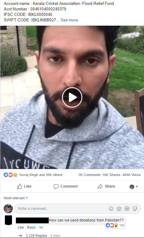 video of Yuvraj Singh asking for help for Kerela